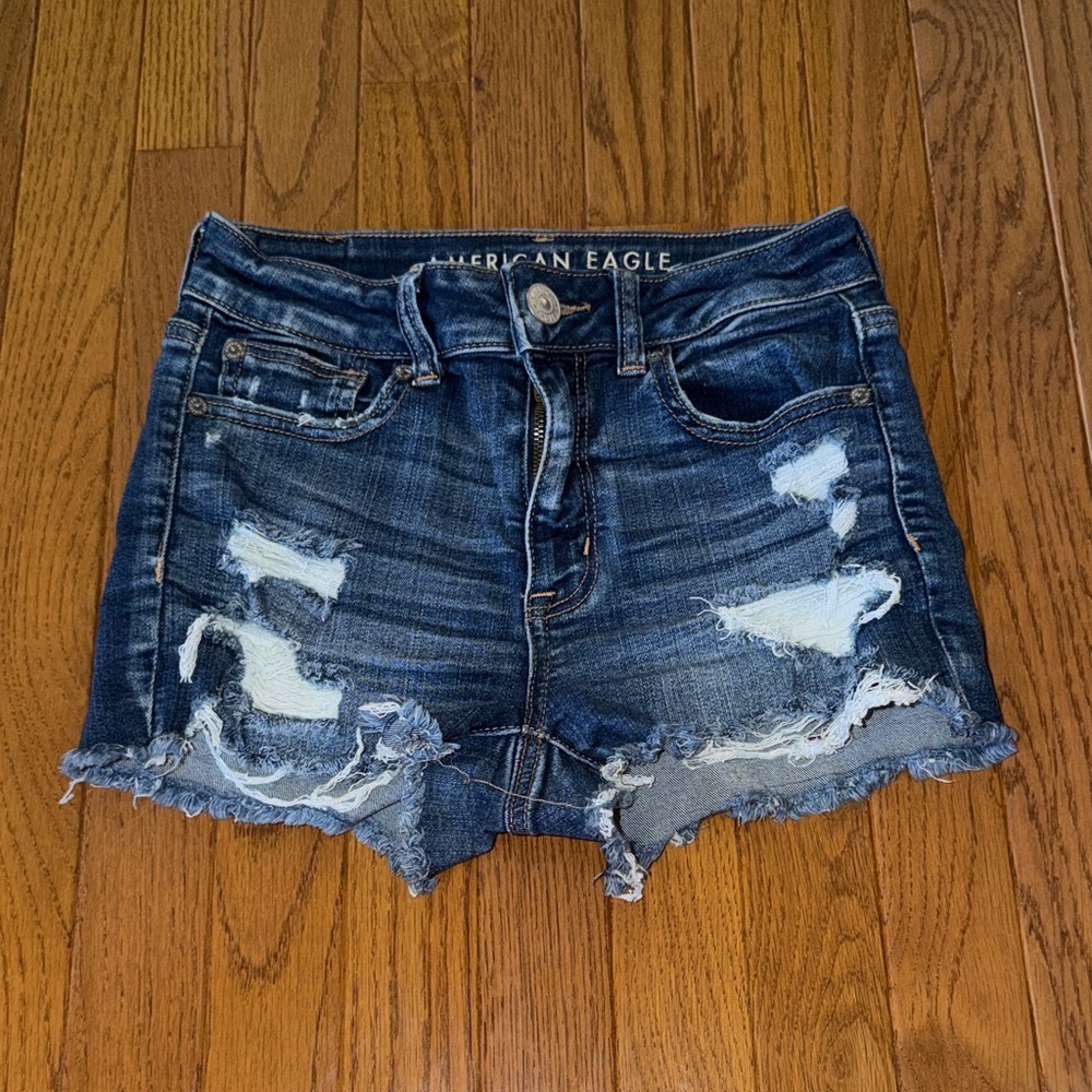 American Eagle Outfitters Dark Blue Distressed Denim Cutoff Shorts